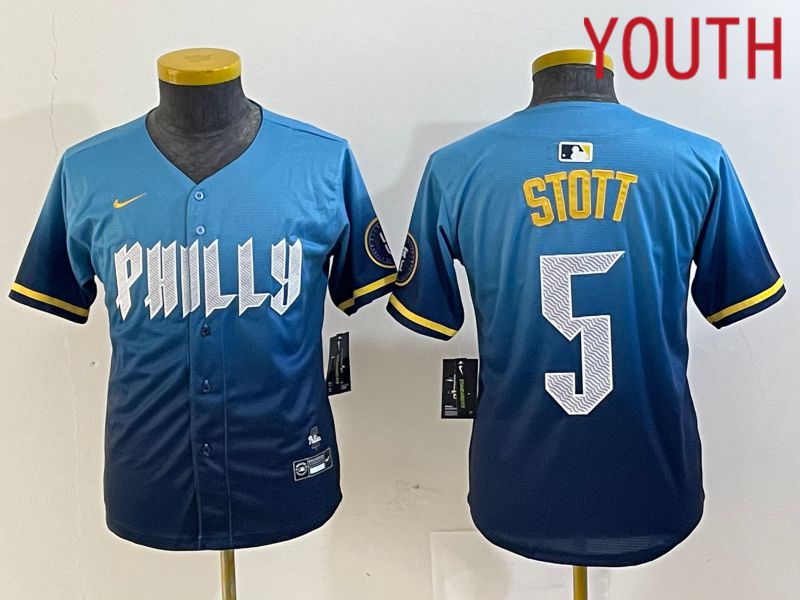 Youth Philadelphia Phillies #5 Stott Blue City Edition Nike 2024 MLB Jersey style 1->->Youth Jersey